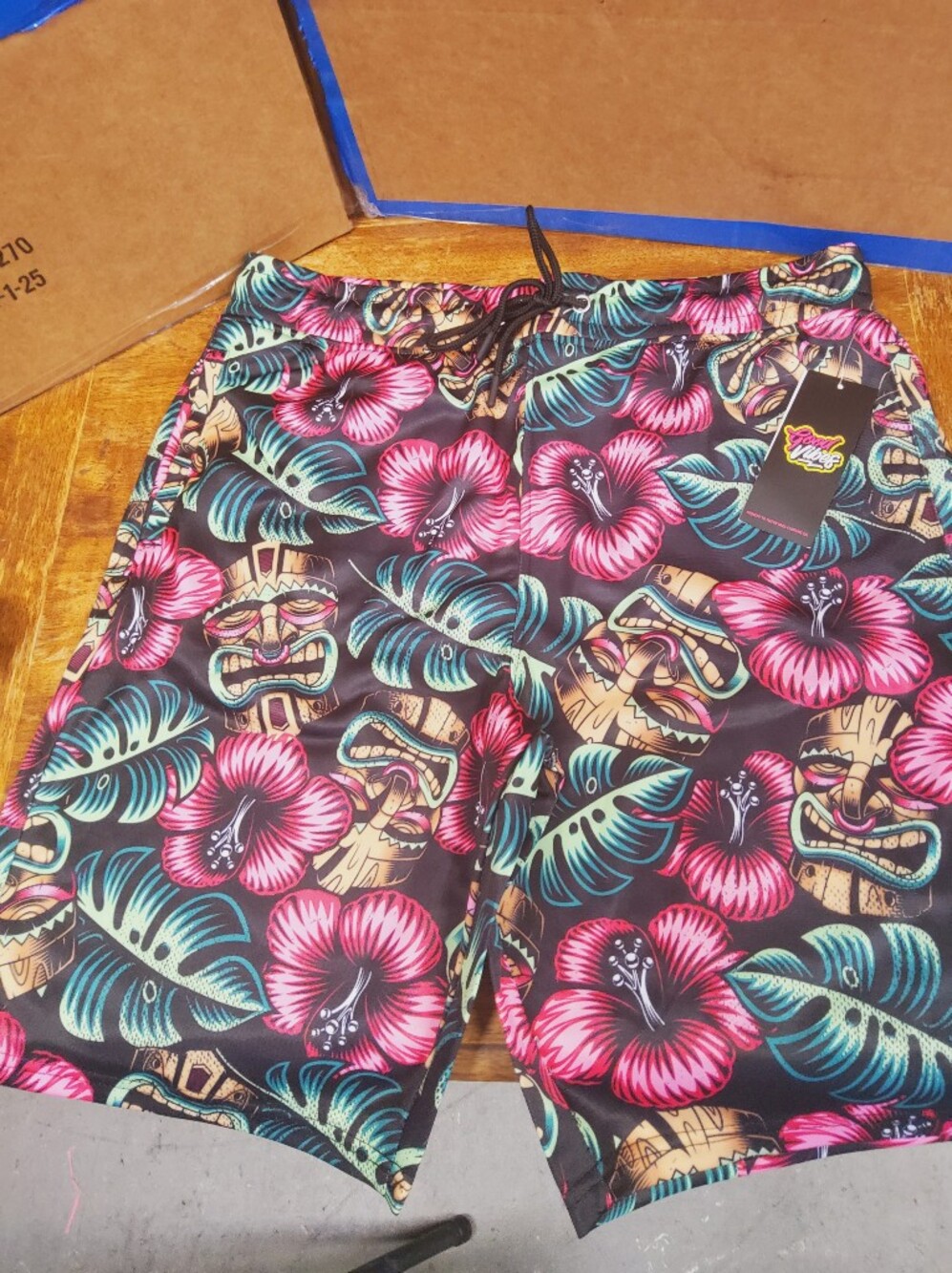 Good Vibes By Drill Clothing Co Floral Tiki Swim Shorts Size Large
